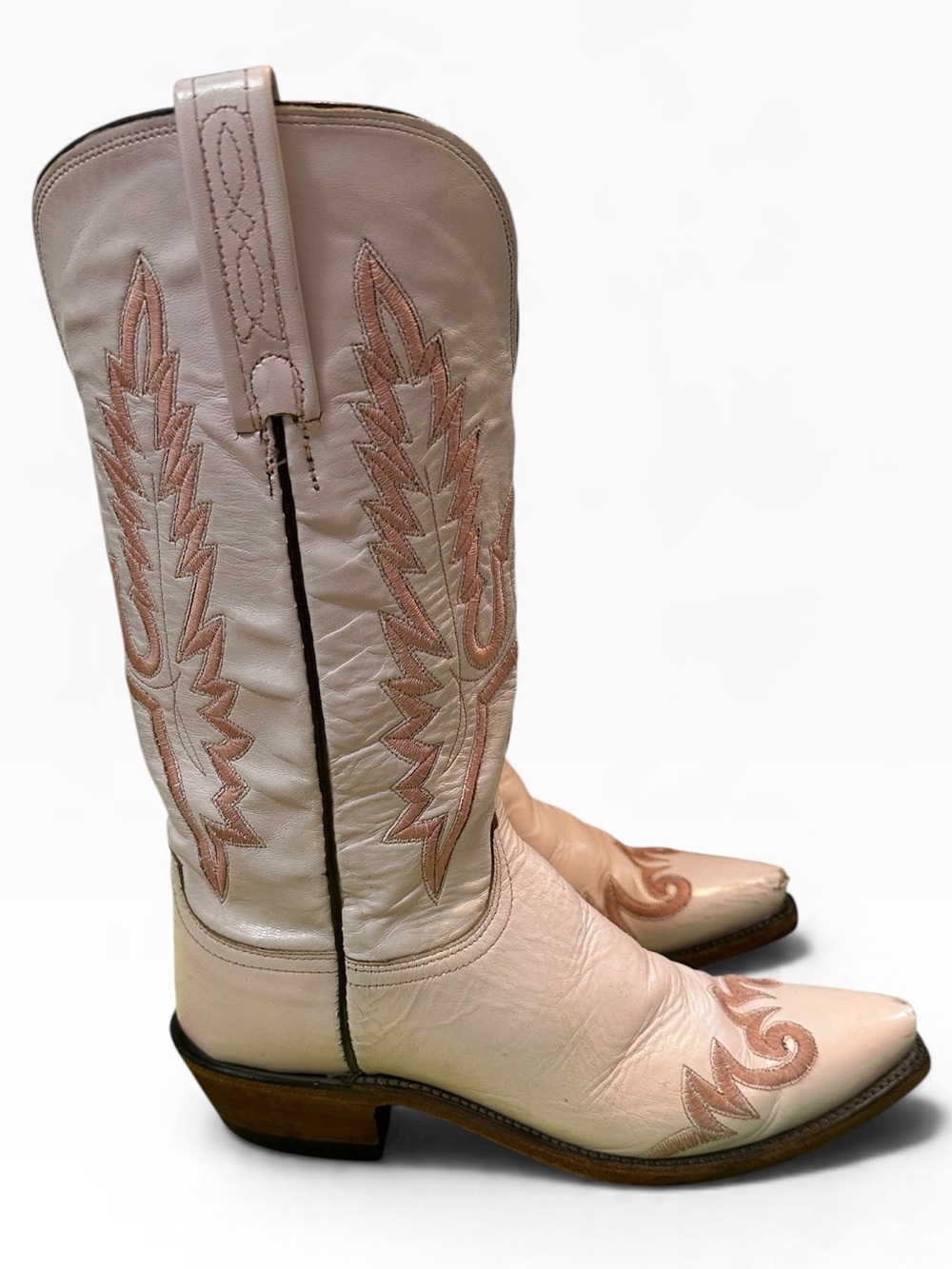 Rare Lucchese Tilly In Bloom Cream Pink Goat Leather Western Boots Women’s 7.5 B